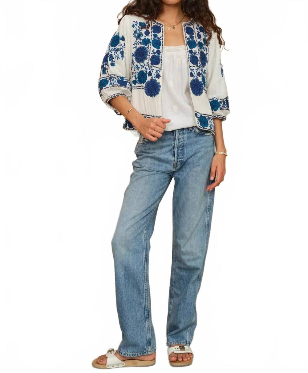 NEW M.A.B.E. greta embroidered jacket in ecru blue